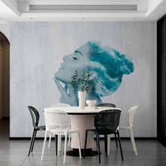 Custom Abstract Face and Nature Wall Mural Sea Accent Wallpaper