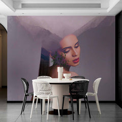 Custom Woman Portrait Wall Mural Double Exposure Wall Art Wallpaper