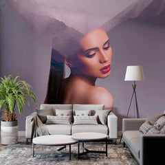 Custom Woman Portrait Wall Mural Double Exposure Wall Art Wallpaper