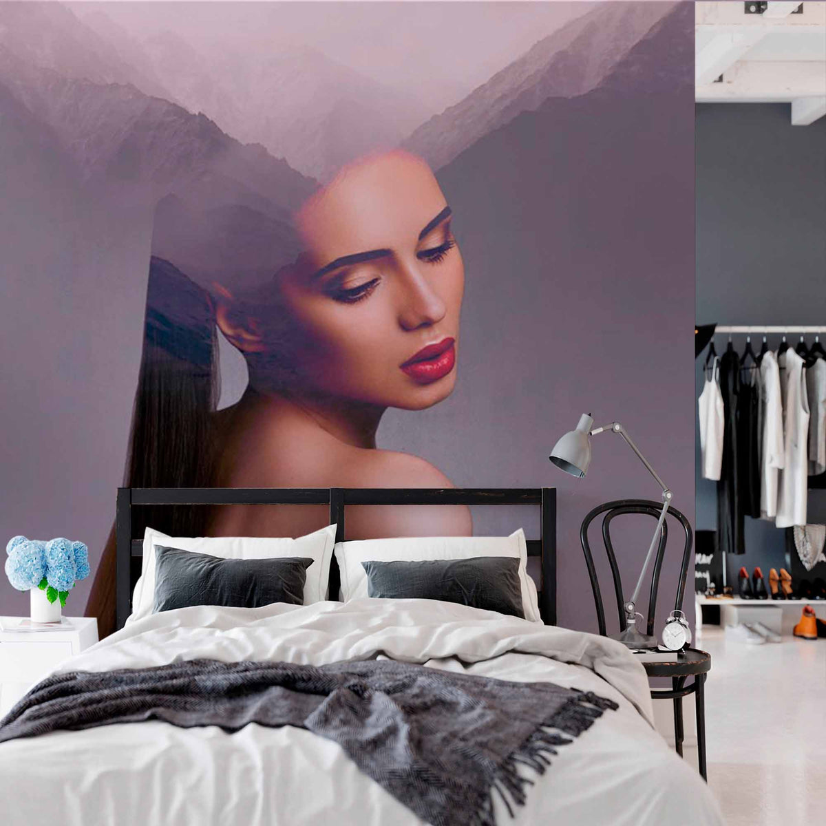 Custom Woman Portrait Wall Mural Double Exposure Wall Art Wallpaper