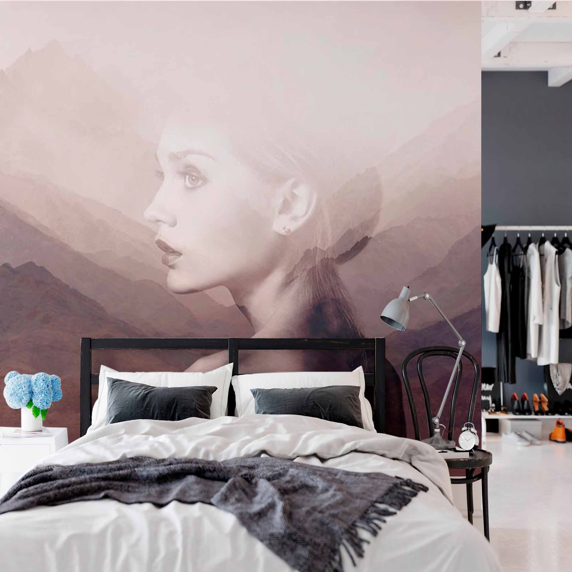 Nature Silhouette Double Exposure Wall Mural Abstaract Wall Art