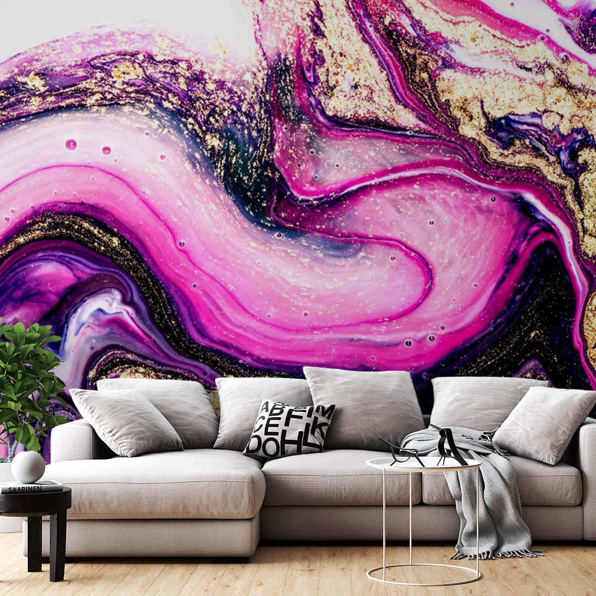 Violet Wall Mural Aqva Art Glittered Abstract Purple Liquid Ink Wallpaper