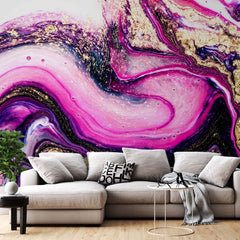 Custom Violet Wall Mural Aqva Art Glittered Abstract Purple Liquid Ink Wallpaper