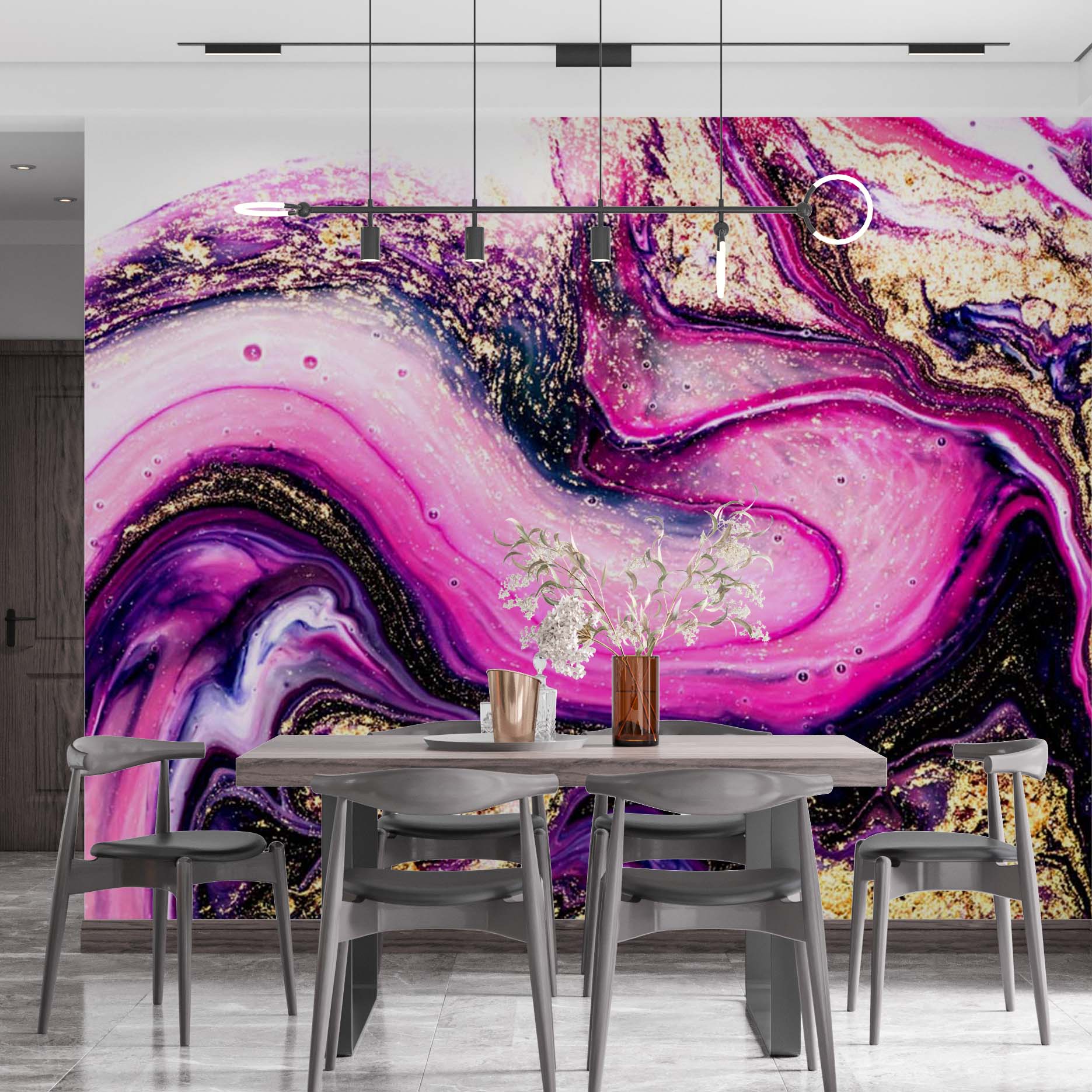 Violet Wall Mural Aqva Art Glittered Abstract Purple Liquid Ink Wallpaper