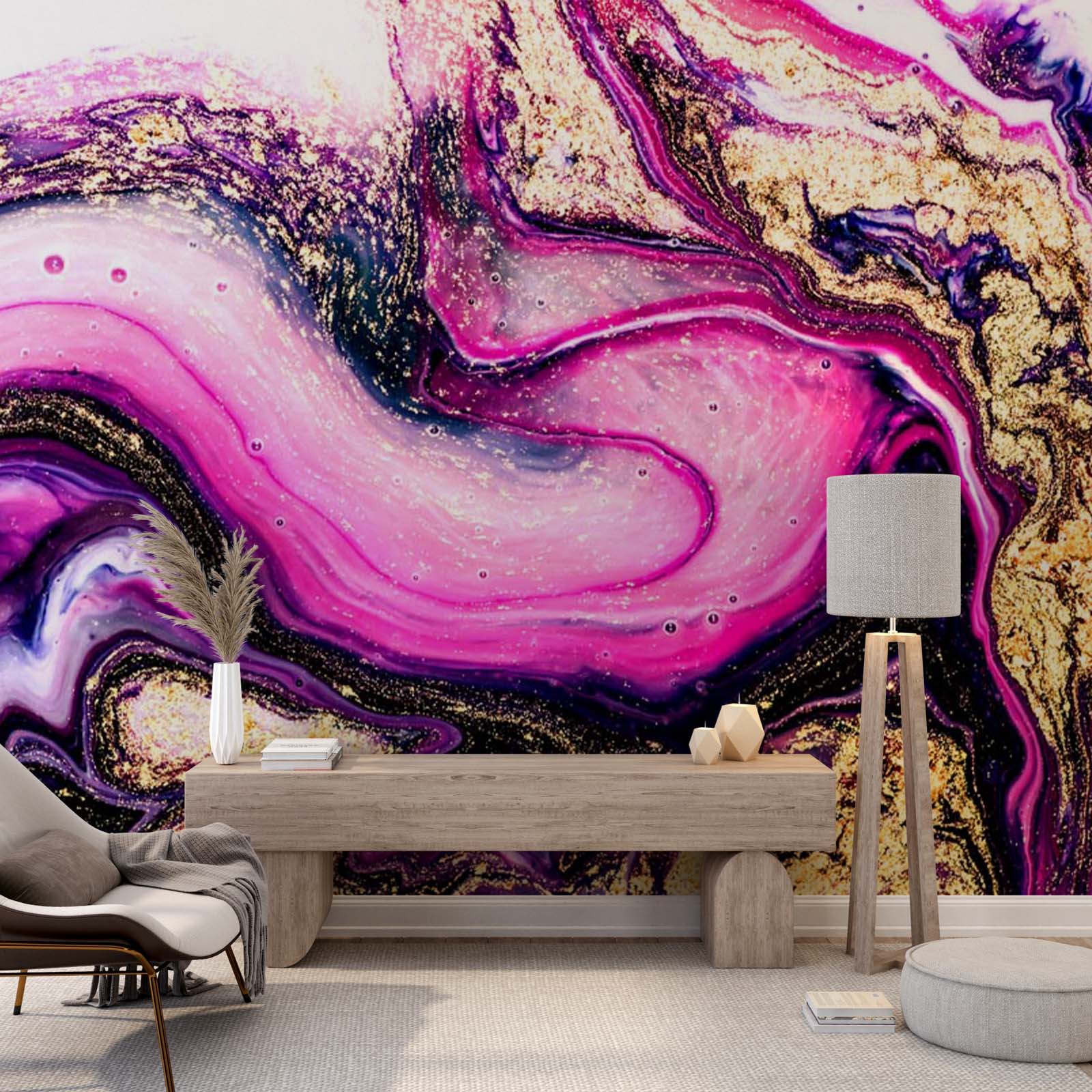 Violet Wall Mural Aqva Art Glittered Abstract Purple Liquid Ink Wallpaper