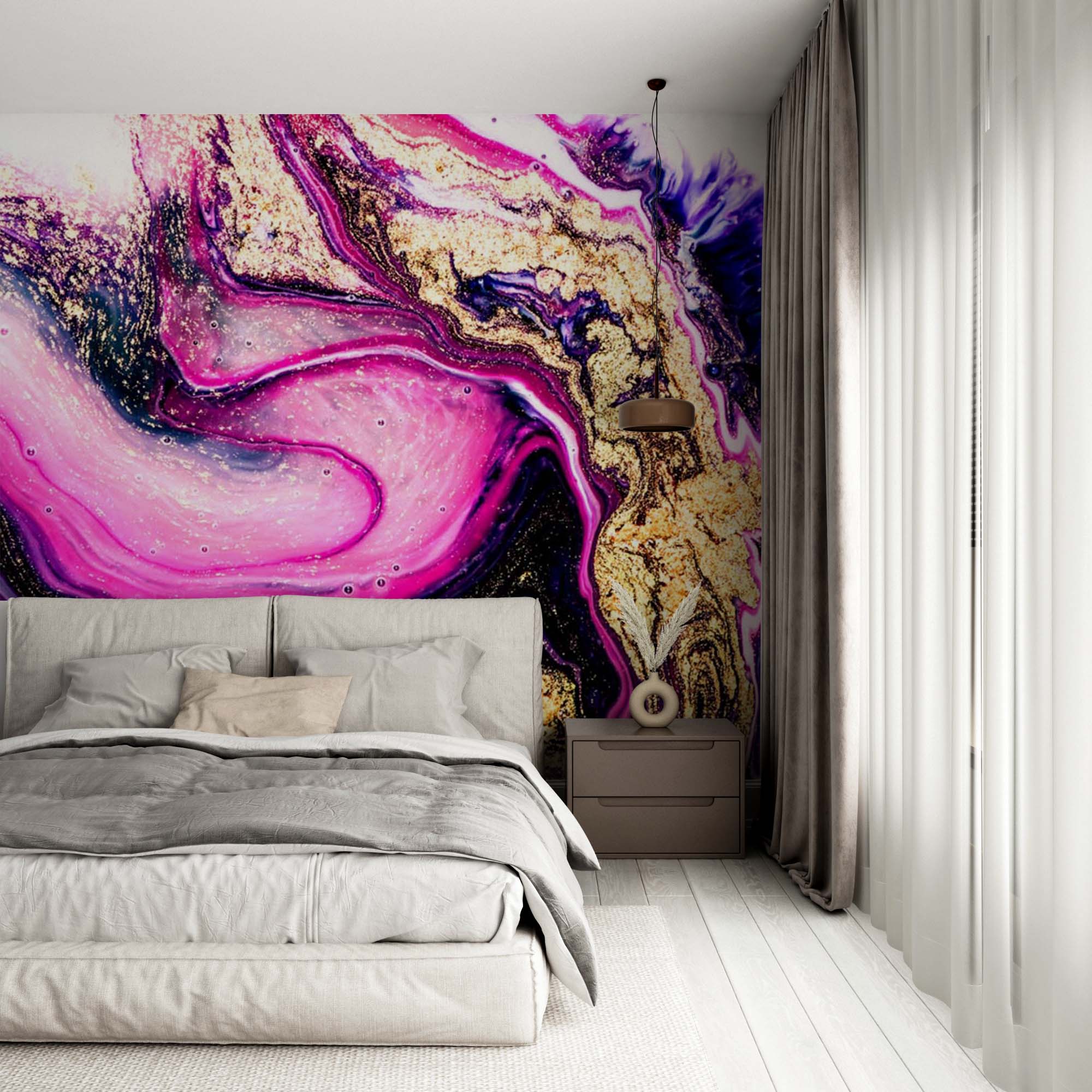 Violet Wall Mural Aqva Art Glittered Abstract Purple Liquid Ink Wallpaper