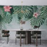 Orchid Flowers Tropical Forest Wallpaper Jungle Wall Mural Art Green Palm Leaves