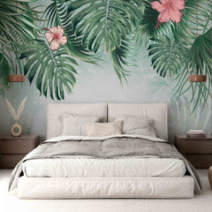 Custom Orchid Flowers Tropical Forest Wallpaper Jungle Wall Mural Art Green Palm Leaves