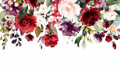 Custom Vibrant Floral Bouquet Wall Mural - Rich Red and Purple Flowers on White Background Wallpaper