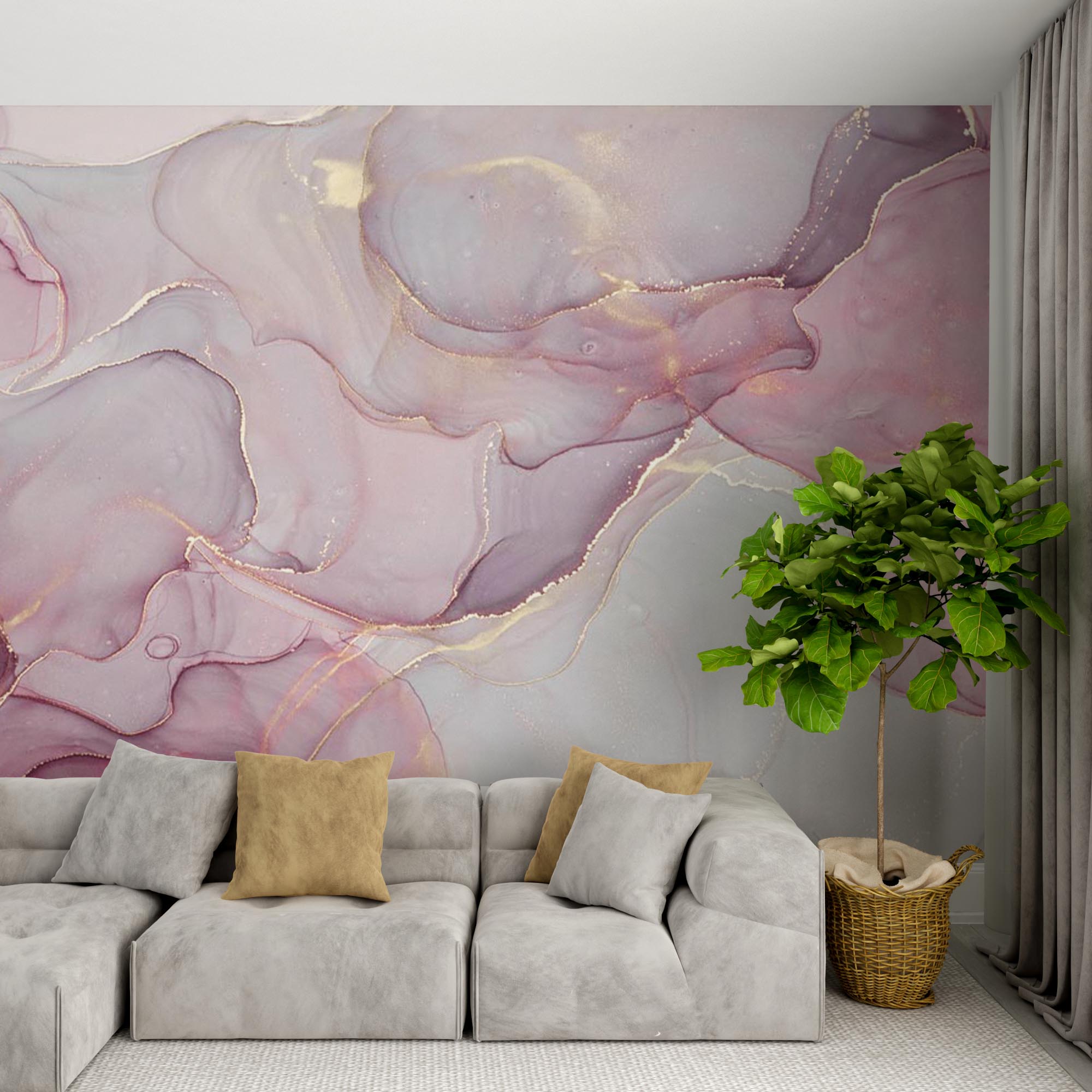 Pink Wall Mural Aqva Art Glittered Abstract Liquid Ink Wallpaper