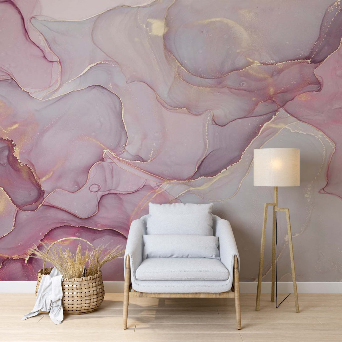 Custom Pink Wall Mural Aqva Art Glittered Abstract Liquid Ink Wallpaper