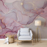 Pink Wall Mural Aqva Art Glittered Abstract Liquid Ink Wallpaper