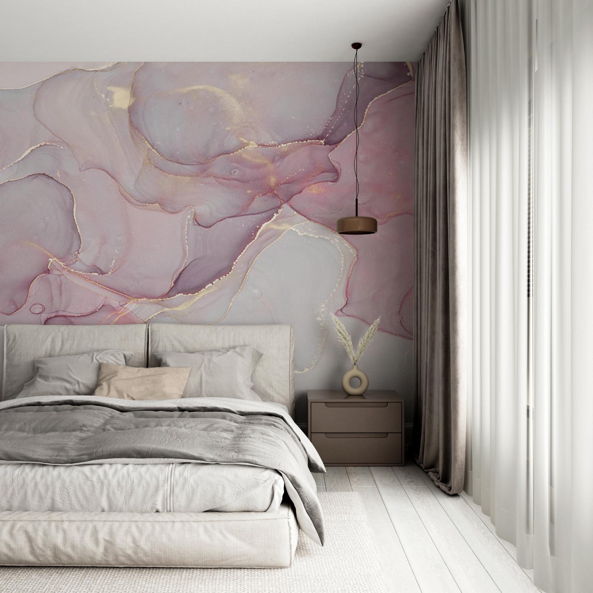 Pink Wall Mural Aqva Art Glittered Abstract Liquid Ink Wallpaper