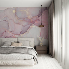 Custom Pink Wall Mural Aqva Art Glittered Abstract Liquid Ink Wallpaper