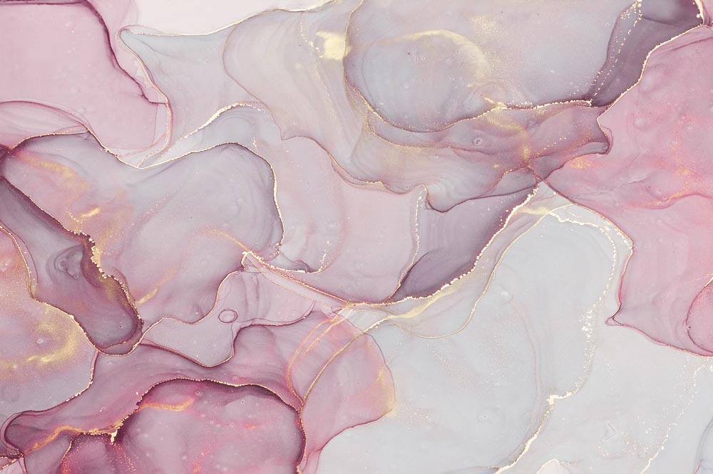 Fototapete Rosa Alcohol Ink – Abstrakter Marmor mit goldenen Glitzerlinien