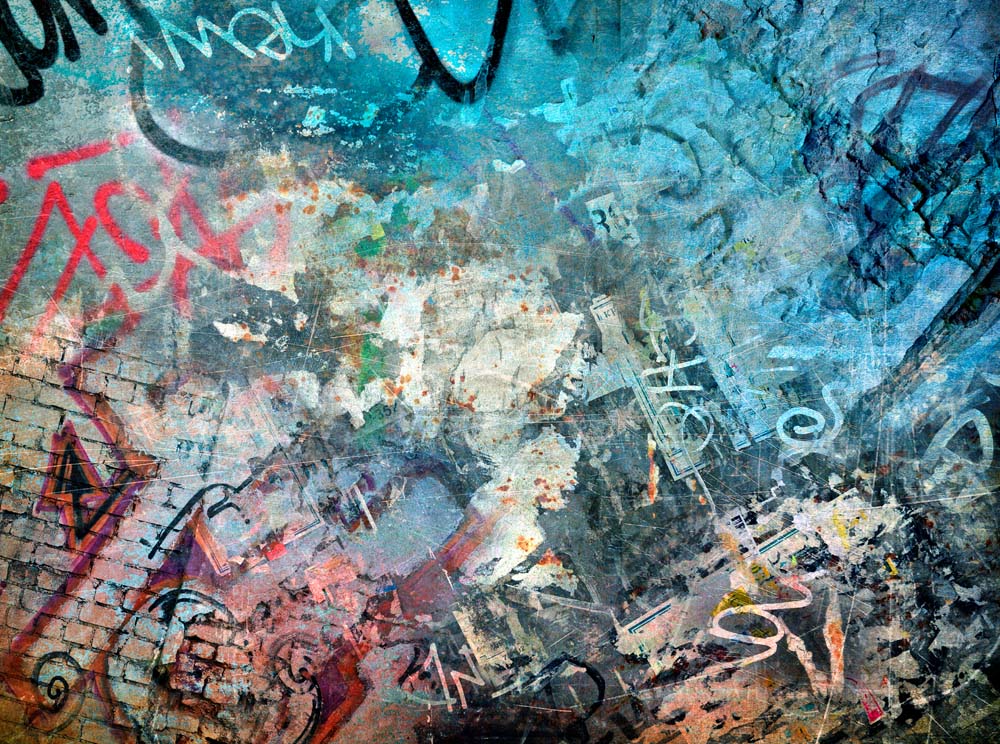 Fotobehang met urban graffiti – turquoise en rode streetart