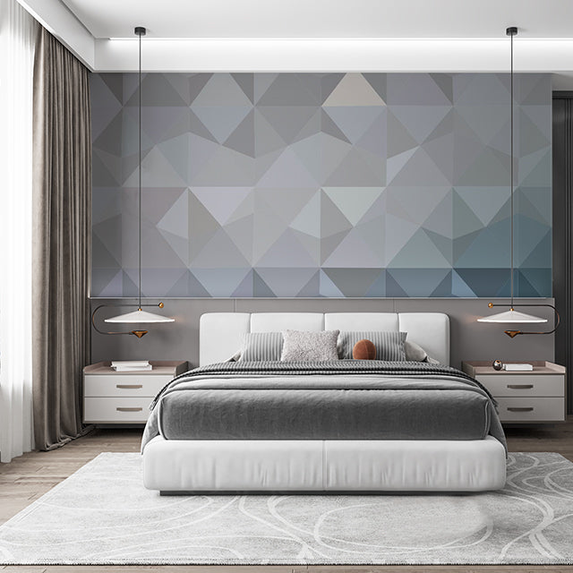 Modern Geometric Triangle Gradient Wallpaper in Gray Shades