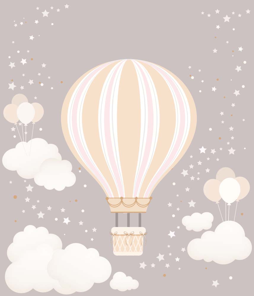 Kids Wall Murals Hot Air Balloons Stars and Clouds Scandinavian Wallpaper