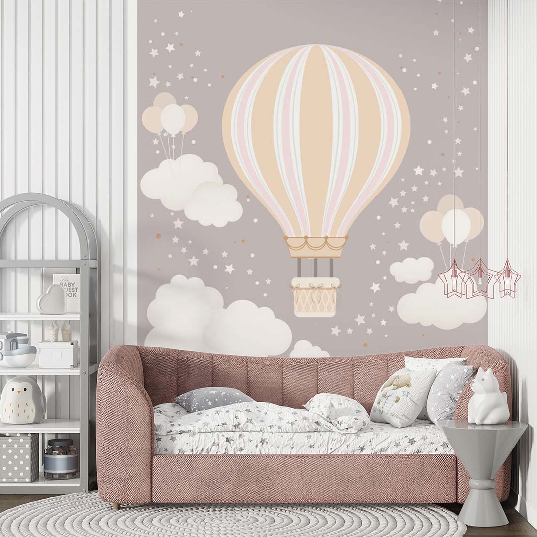 Kids Wall Murals Hot Air Balloons Stars and Clouds Scandinavian Wallpaper