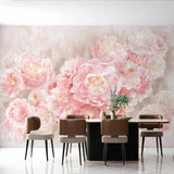 Soft Pink Peony Blossom Wall Mural - Romantic Floral Bouquet on Light Beige Background Wallpaper