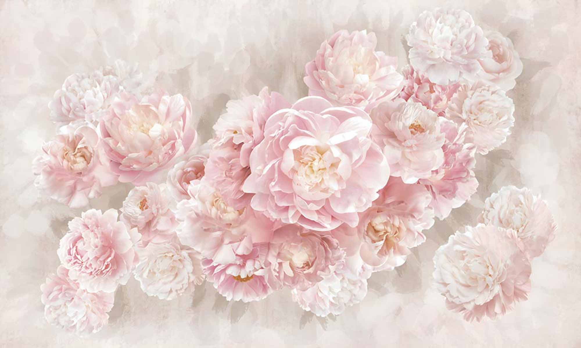 Soft Pink Peony Blossom Wall Mural - Romantic Floral Bouquet on Light Beige Background Wallpaper