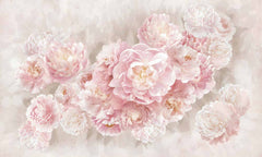 Custom Soft Pink Peony Blossom Wall Mural - Romantic Floral Bouquet on Light Beige Background Wallpaper