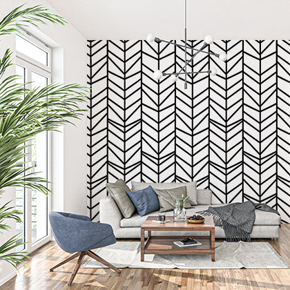 Black and White Art Deco Chevron Pattern Wallpaper