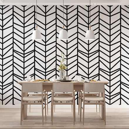 Black and White Art Deco Chevron Pattern Wallpaper