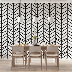 Custom Black and White Art Deco Chevron Pattern Wallpaper