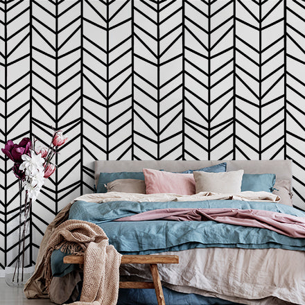 Black and White Art Deco Chevron Pattern Wallpaper