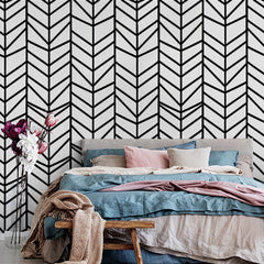 Custom Black and White Art Deco Chevron Pattern Wallpaper