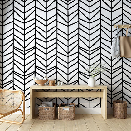 Black and White Art Deco Chevron Pattern Wallpaper