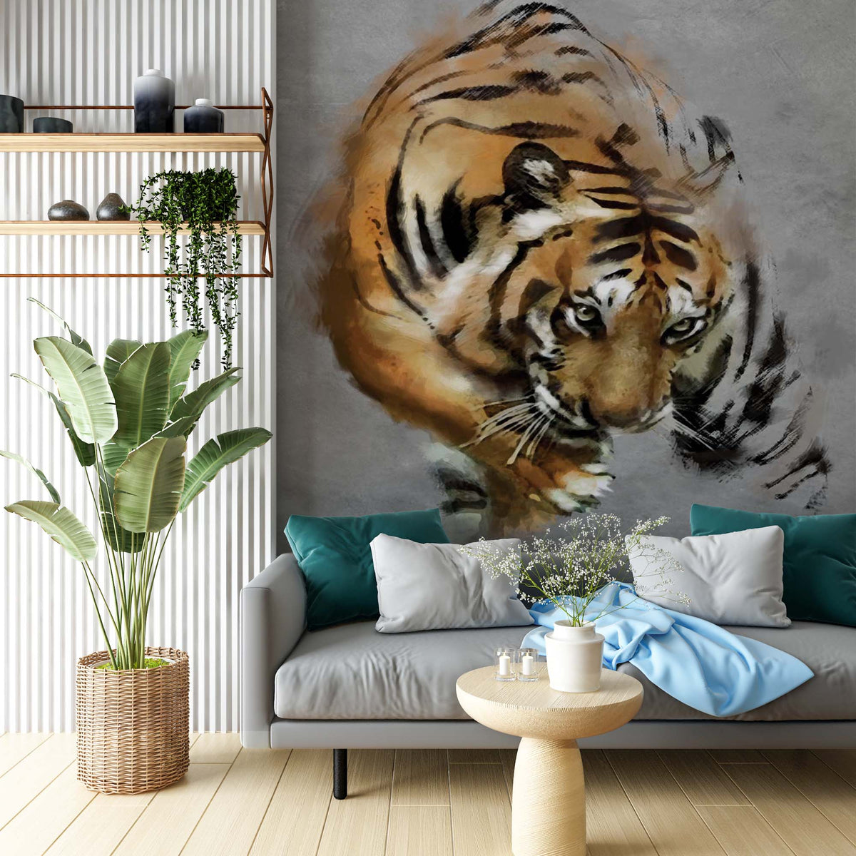 Hunting Tiger Wallpaper Animals Wall Mural