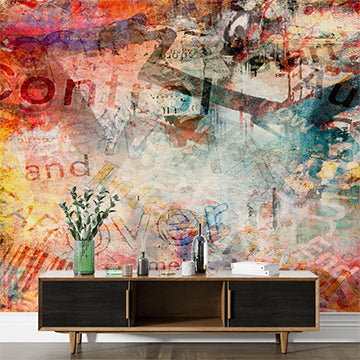 Vibrant Abstract Mixed Media Graffiti Art Wall Murals