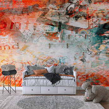 Vibrant Abstract Mixed Media Graffiti Art Wall Murals