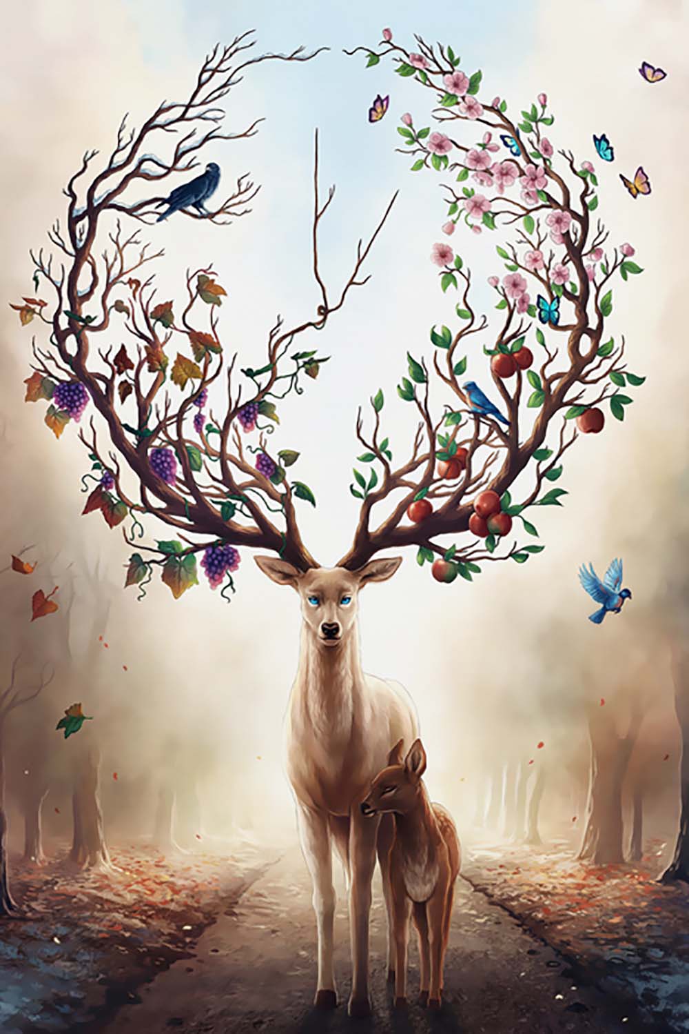 Deer Silhouette Forest Wall Mural Harvest Horns Wallpaper