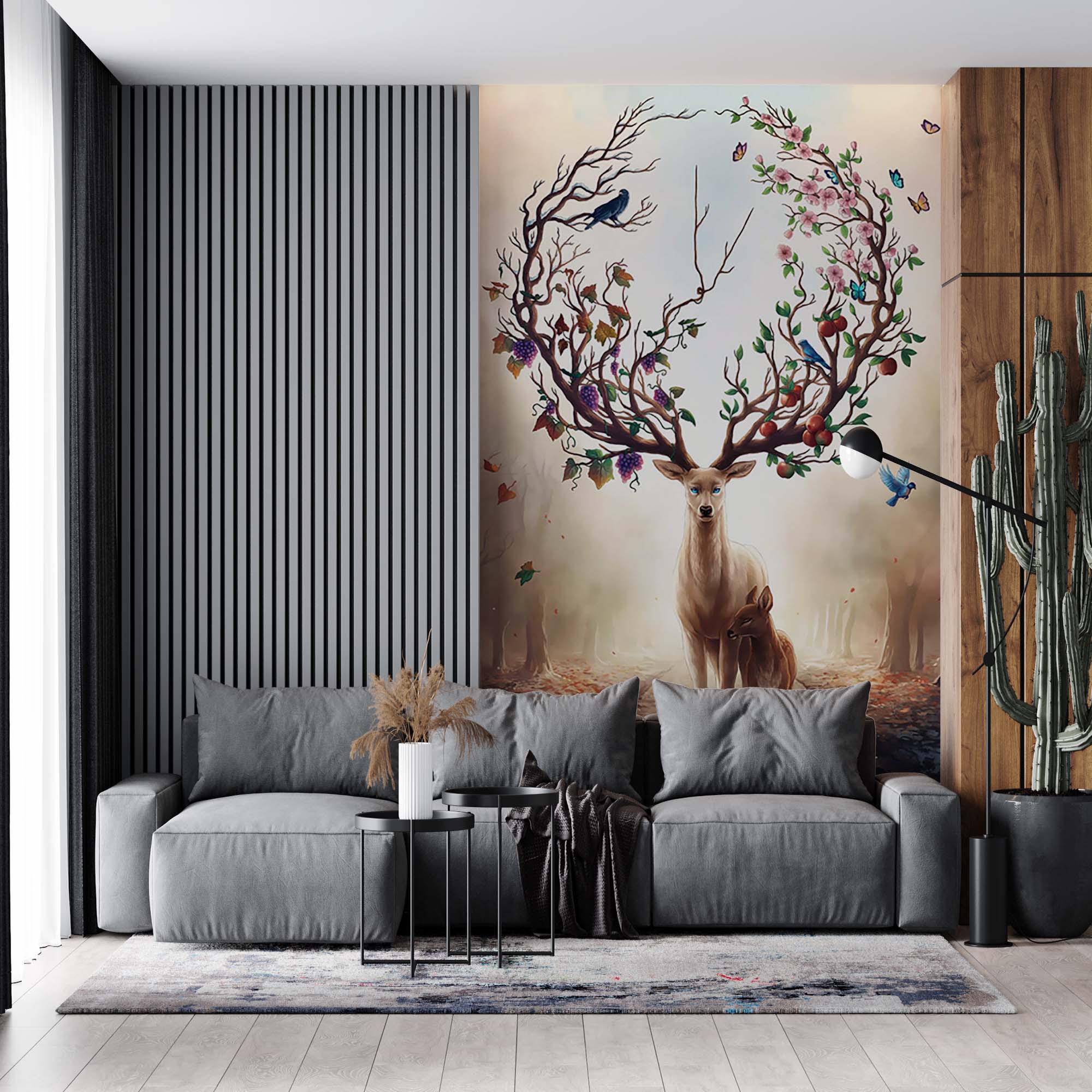 Deer Silhouette Forest Wall Mural Harvest Horns Wallpaper