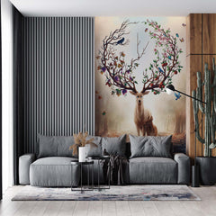 Custom Deer Silhouette Forest Wall Mural Harvest Horns Wallpaper