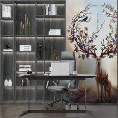 Custom Deer Silhouette Forest Wall Mural Harvest Horns Wallpaper