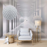 Abstract Wall Mural Spiked Balls White Hall Geometric Wallpaper