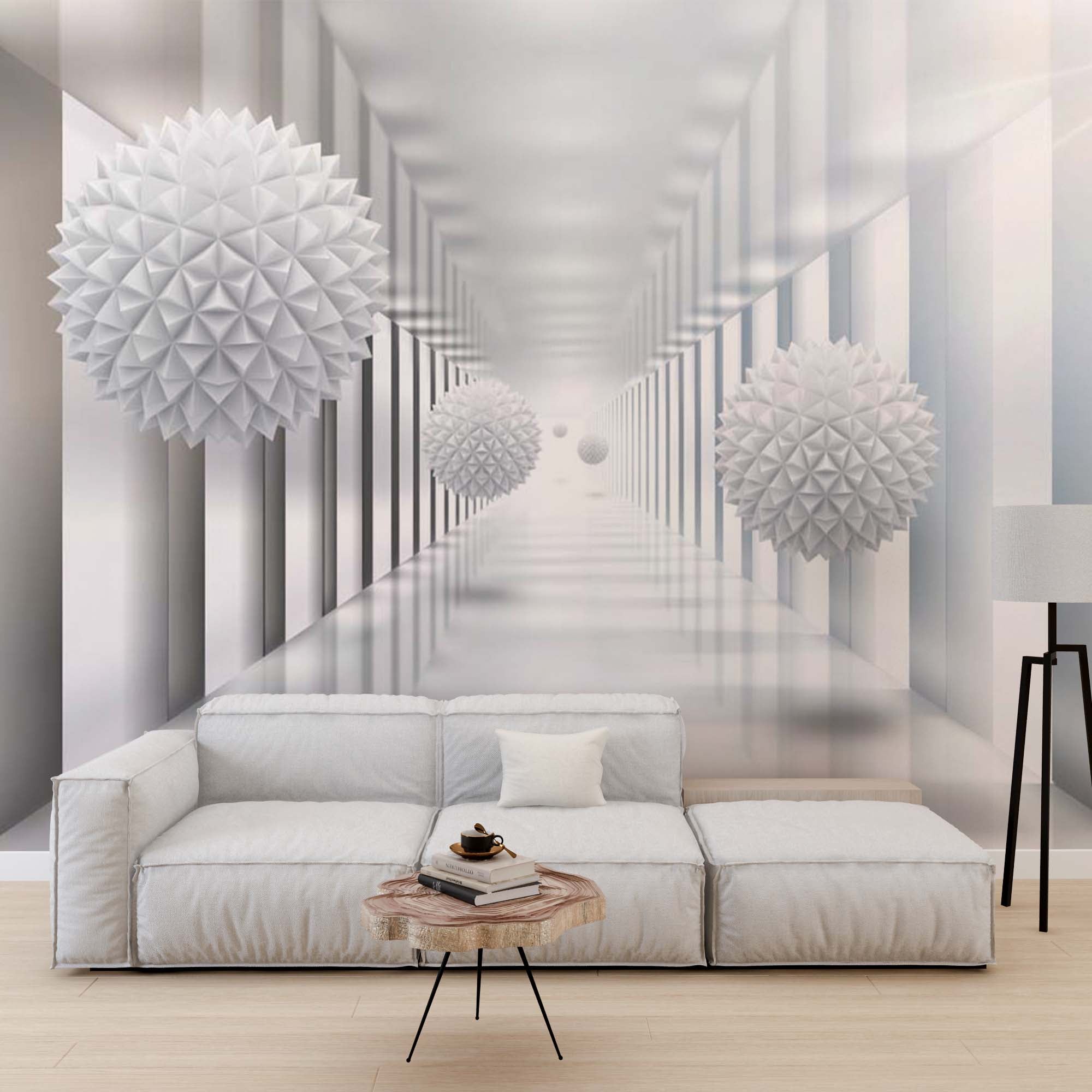 Abstract Wall Mural Spiked Balls White Hall Geometric Wallpaper