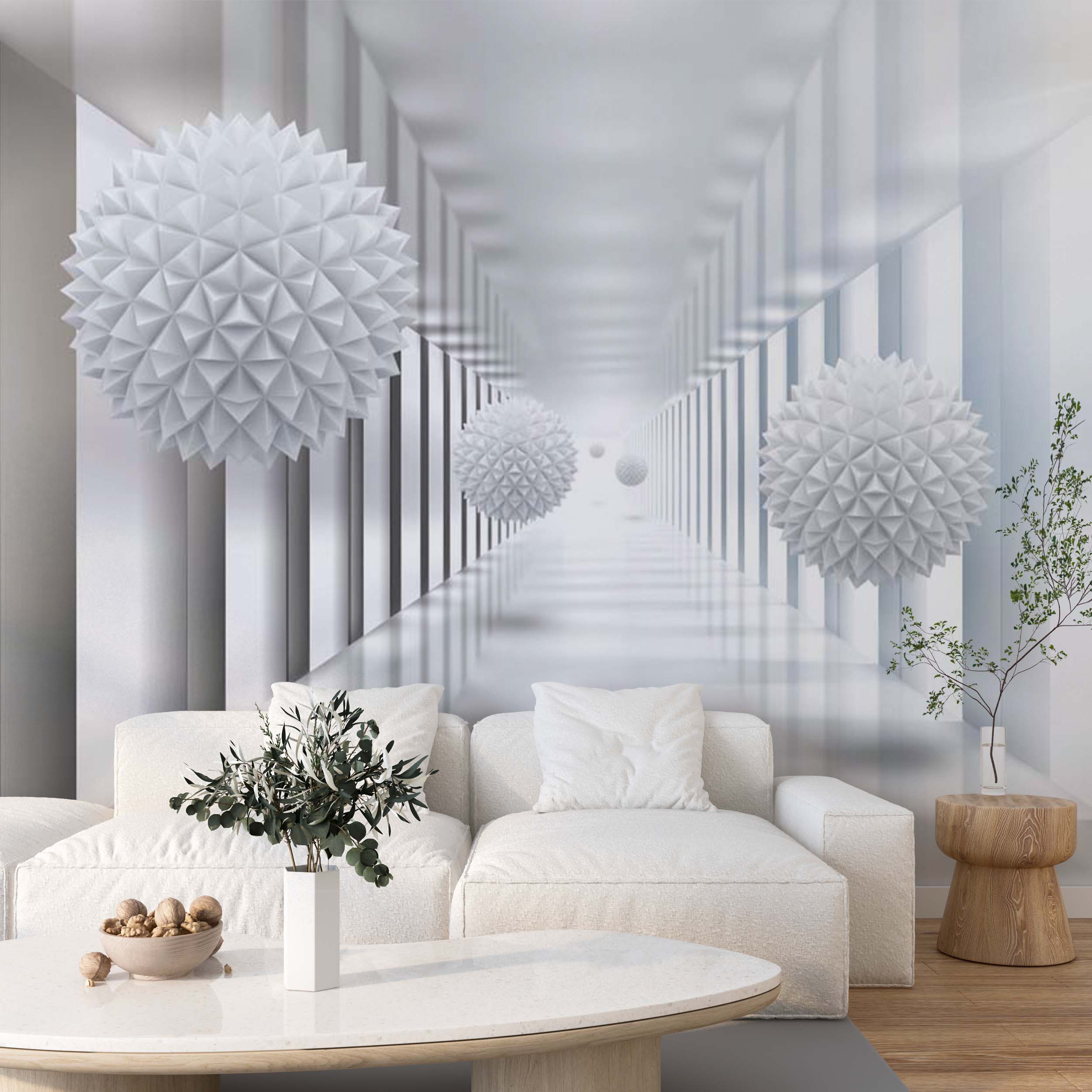 Abstract Wall Mural Spiked Balls White Hall Geometric Wallpaper