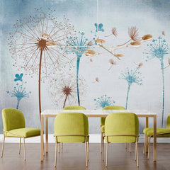 Custom Dandelion Wall Mural with Blue and Brown Abstract Design