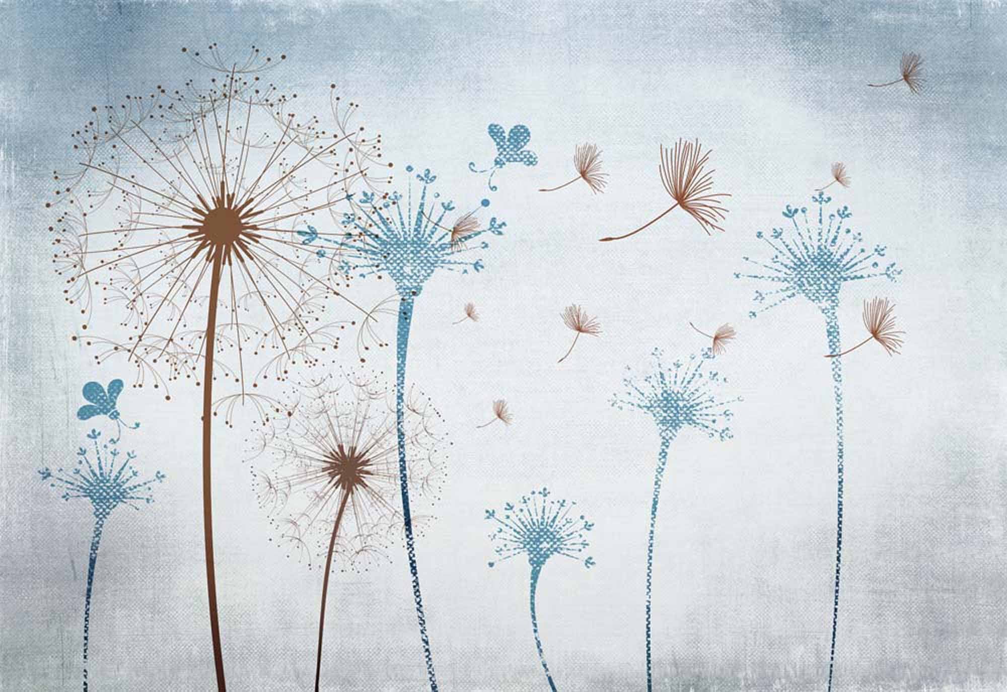 Dandelion Wall Mural with Blue and Brown Abstract Design