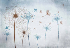 Custom Dandelion Wall Mural with Blue and Brown Abstract Design