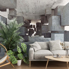 Custom Abstract Wall Mural Concrete Blocks Cube Geometric Wallpaper