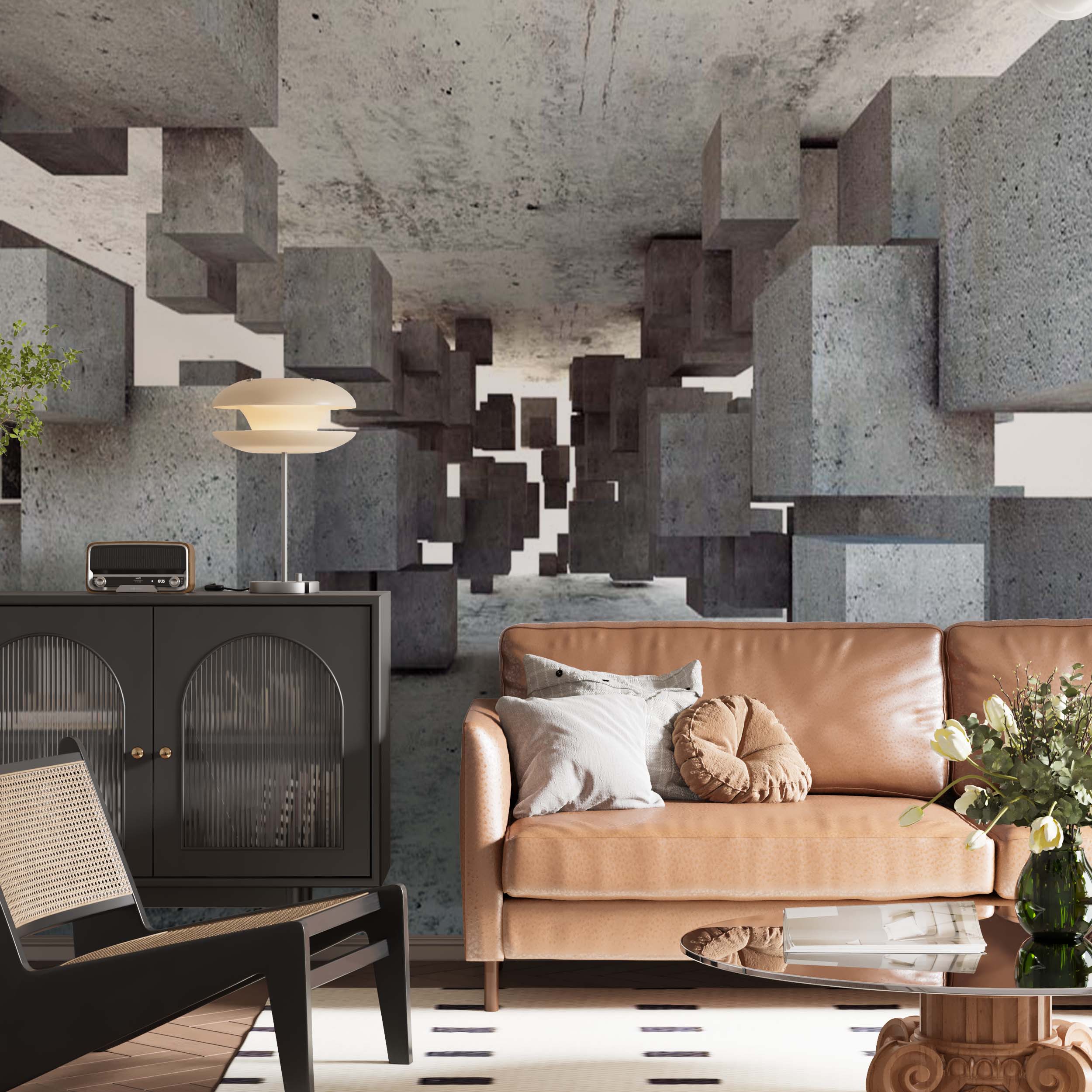 Abstract Wall Mural Concrete Blocks Cube Geometric Wallpaper