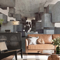 Custom Abstract Wall Mural Concrete Blocks Cube Geometric Wallpaper