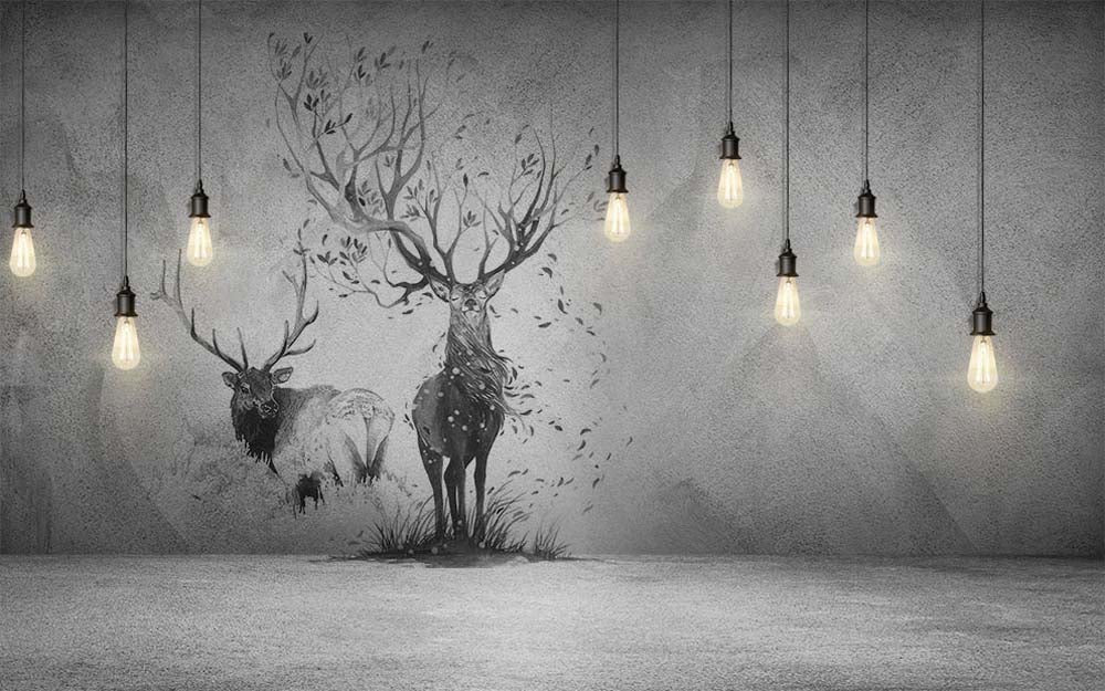 Black and White Deer Silhouette Wall Mural Forest Animals Wallpaper