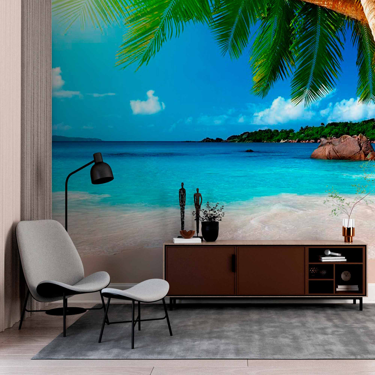 Custom Paradise Palm Tree Beach Wallpaper Mural